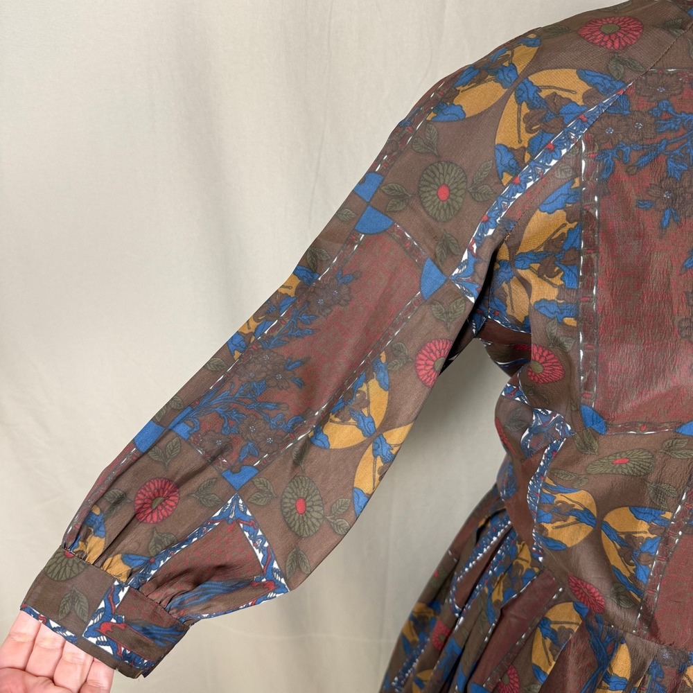VTG 1960s Handmade Geometric Print Fit & Flare Dress Brown Size 4 EUC - Picture 7 of 14